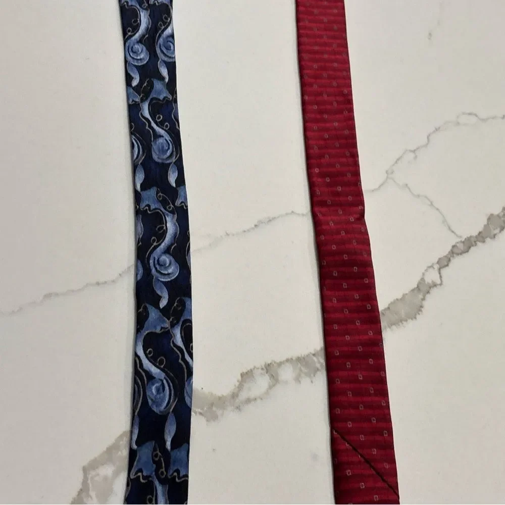 Jimmy V Peggy Fleming Blue Silk Geometric RBM Red Pair of Men's Classic Neckties